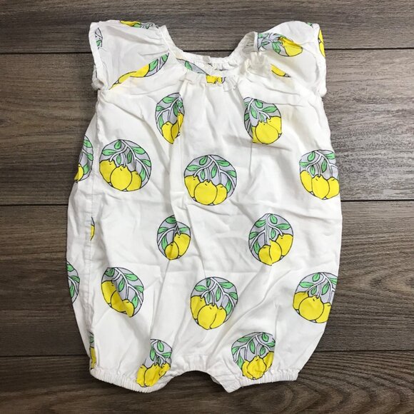 Baby Gap Bubble Romper Baby Girls Size 6-12 Months Lemon Print‎ 100% Cotton Bow - Picture 1 of 11